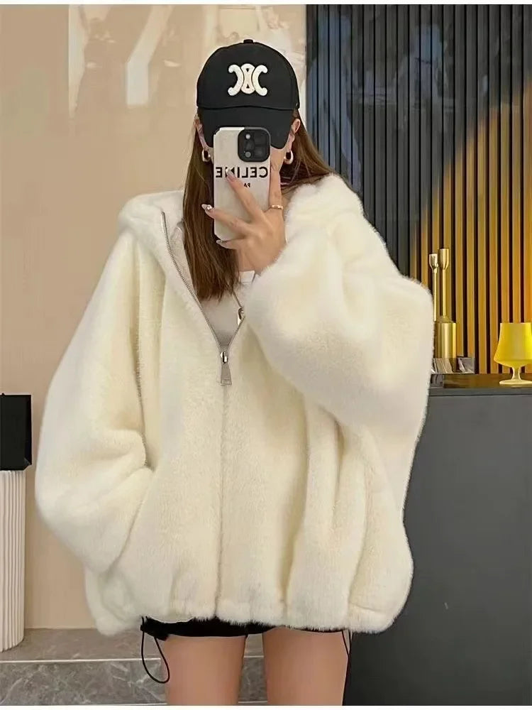 Felpa con cappuccio foderata in pile donna – Giacca casual oversize per l'autunno e l'inverno