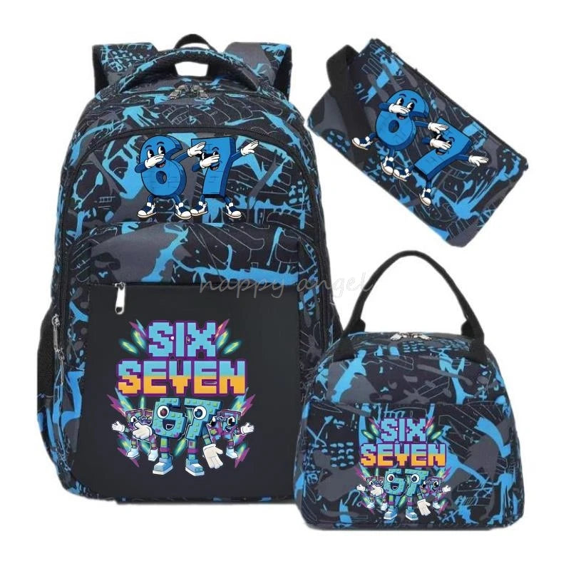 67 Six Seven Print 3Pcs/set Camouflage Backpack With Lunch Bag Steal A BrainRot Boy Student Teens Rucksack Girl Casual SchoolBag