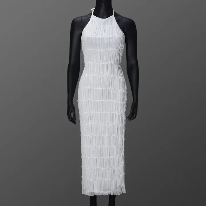 Abito Lungo Donna con Schiena Scoperta e Pieghe – Vestito Elegante Lotus Leaf 2026