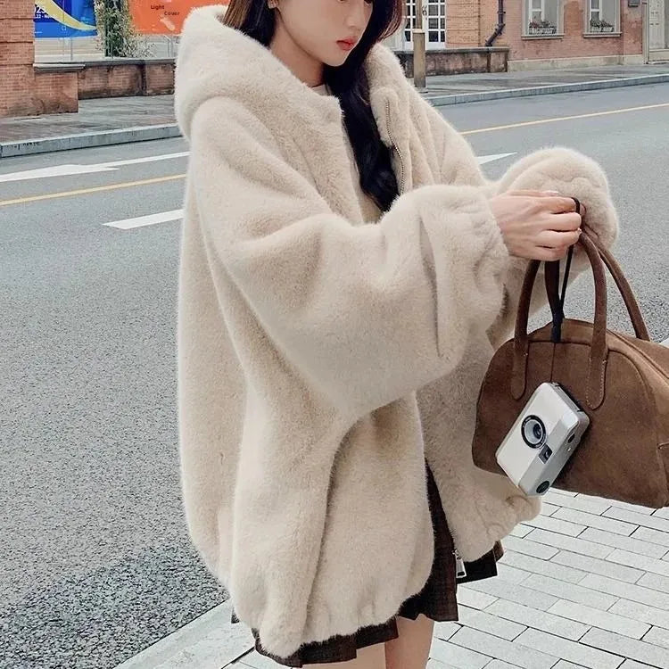 Felpa con cappuccio foderata in pile donna – Giacca casual oversize per l'autunno e l'inverno