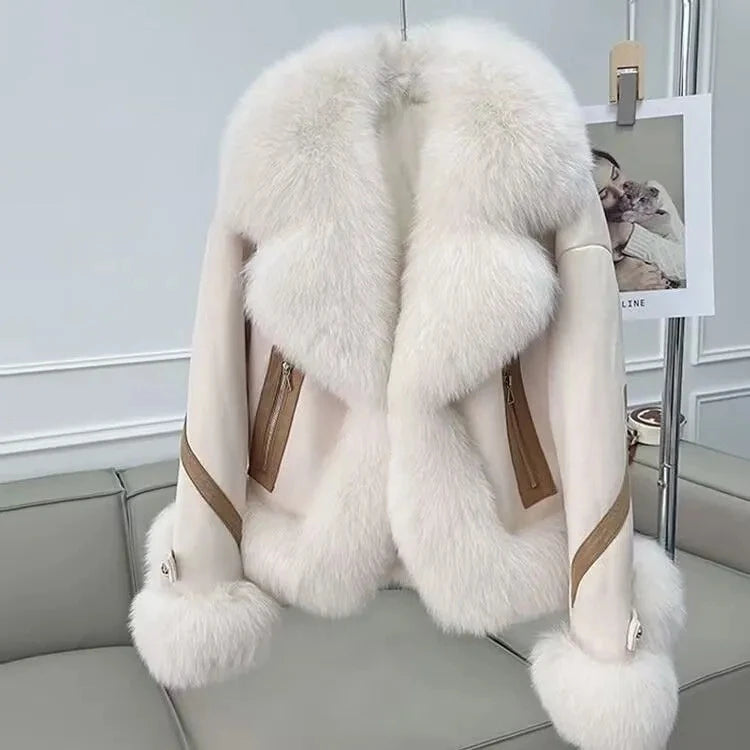Cappotto corto in pelliccia sintetica volpe – giacca imbottita effetto fox fur, caldo e alla moda