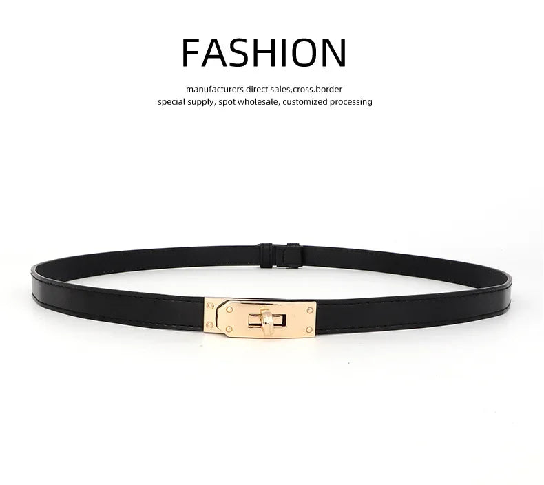 Cintura sottile donna in ecopelle con fibbia in metallo – Skinny waist belt regolabile elegante