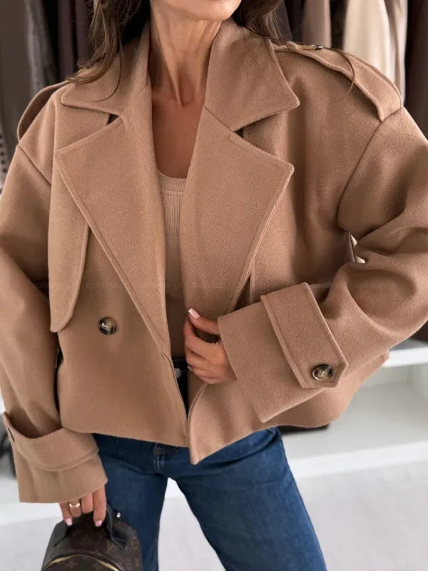 Mini coat in lana donna 2025 – Giacca corta con collo da tailleur, versatile ed elegante per l’autunno/inverno