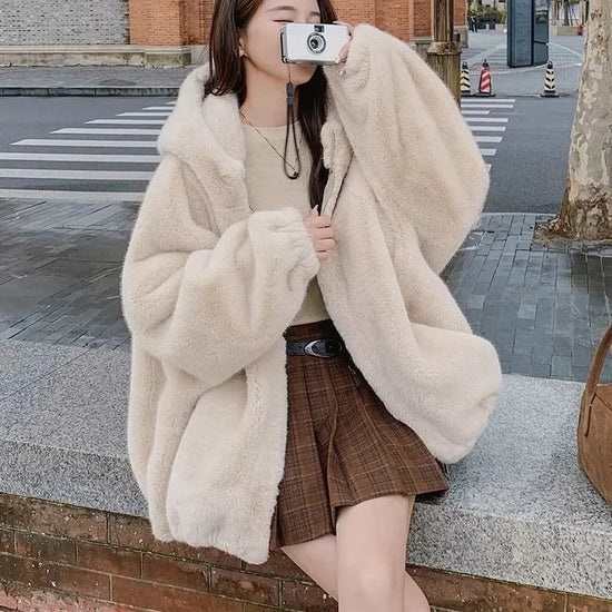 Felpa con cappuccio foderata in pile donna – Giacca casual oversize per l'autunno e l'inverno