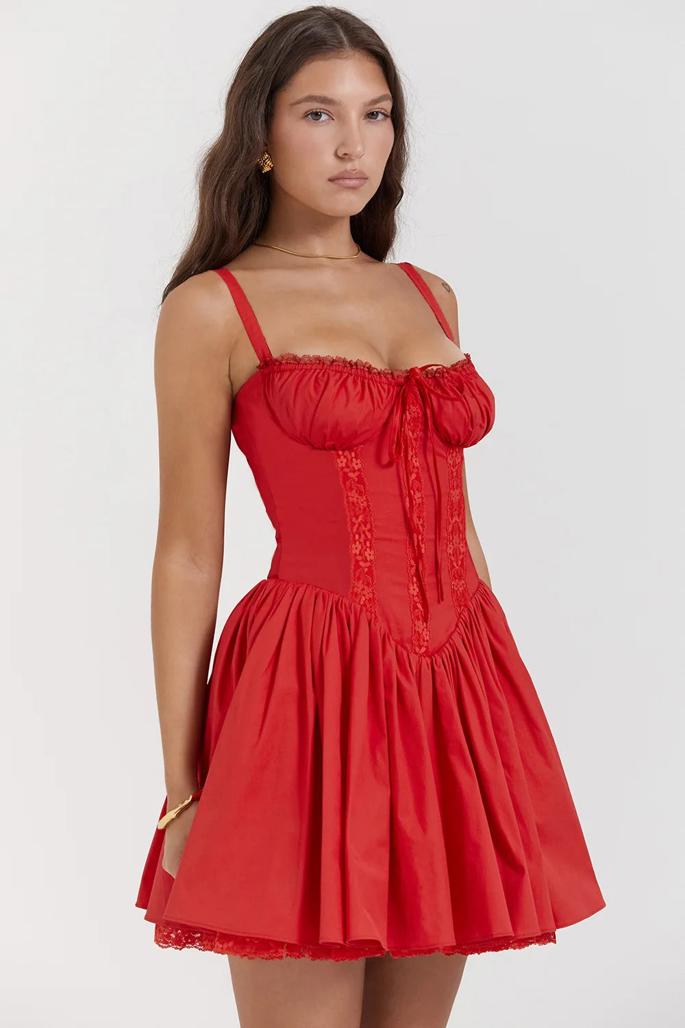 Mini Abito Corsetto in Pizzo Floreale – Estate 2025, Bianco/ Giallo/Rosso/Blu