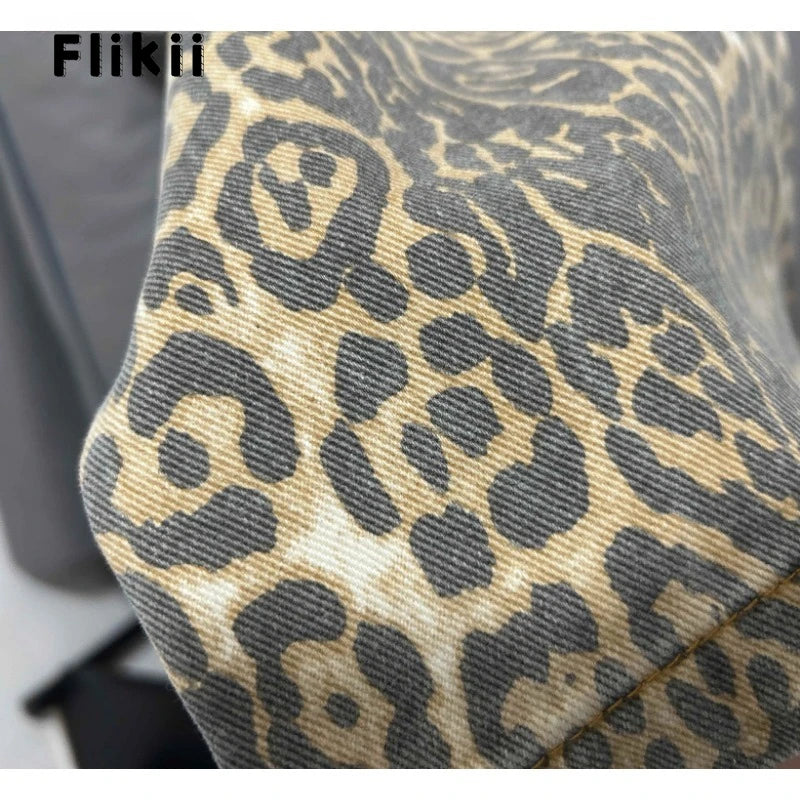 Jeans baggy vita alta leopardato donna – pantaloni oversize Y2K da strada con tasche casual 2025