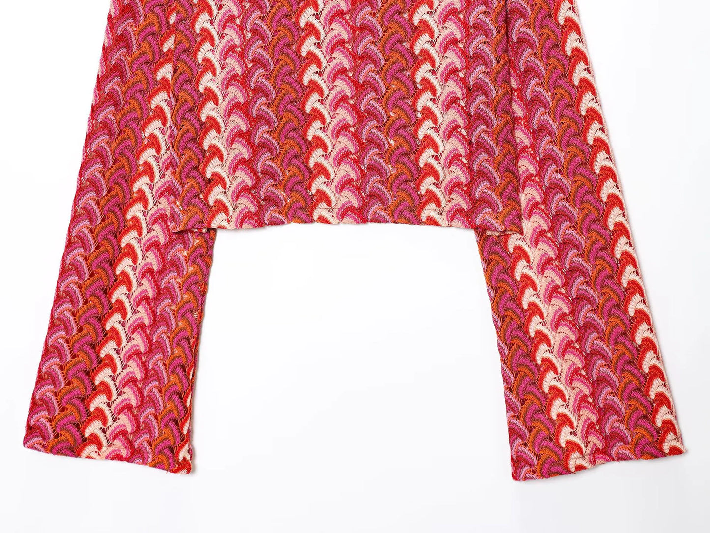 Coordinato donna in maglia crochet – top corto girocollo e pantaloni dritti vita alta