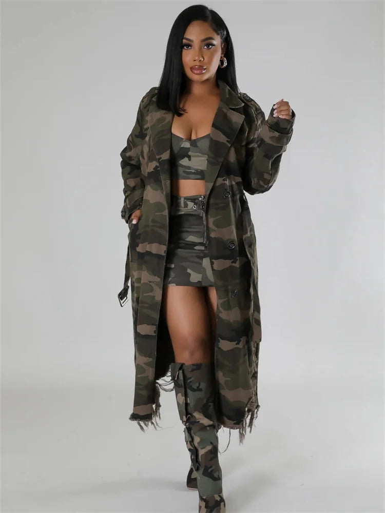 Trench camouflage oversize da donna | stile streetwear, lungo e ripped – taglie S-2XL