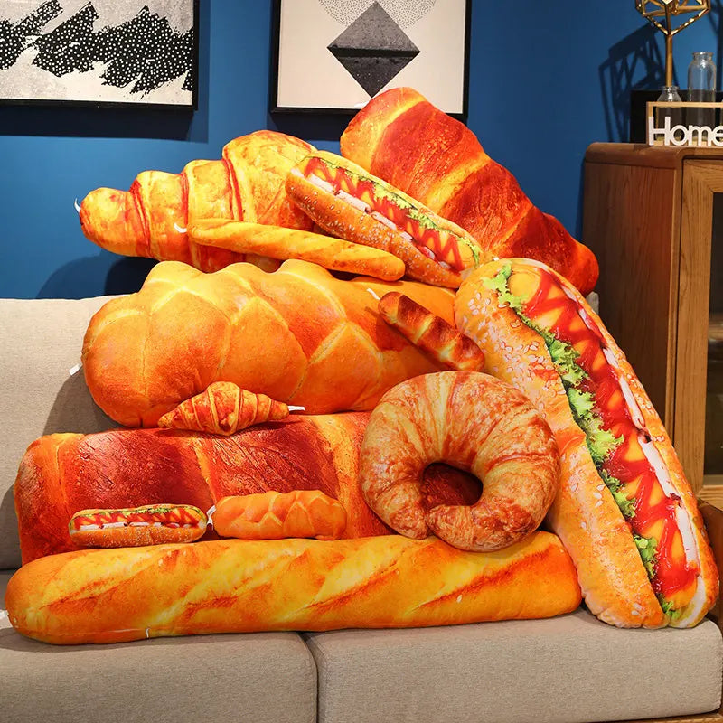 Realistic Bread Plush Pillow Set Croissant Baguette Hot Dog Sofa Decor Soft Comfort Food Themed Cushions For family Birthday Gif