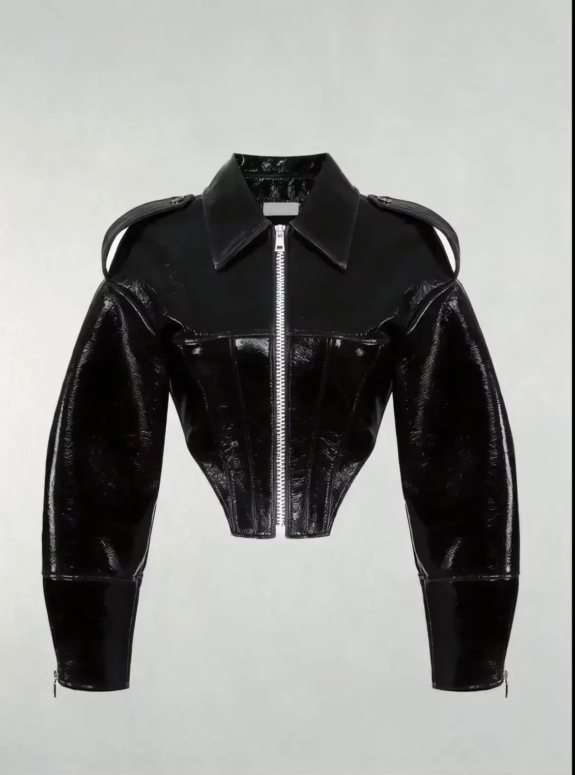 Giacca Biker Donna Effetto Pelle Lucida con Zip – Nero o Rosso