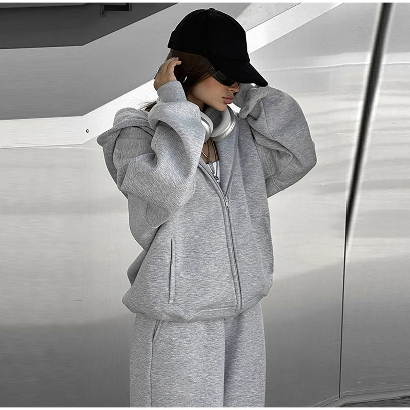 Set donna 2025 – tuta sportiva casual con felpa con cappuccio + pantaloni elasticizzati, outfit fitness & athleisure