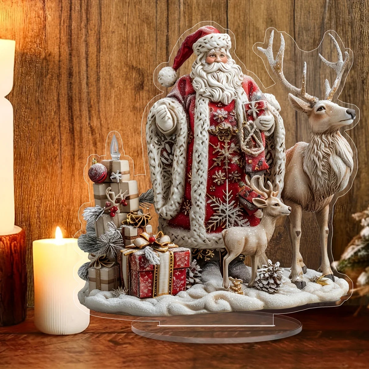 Decorazione natalizia 2D renna e slitta acrilica ‒ figura Santa Claus sleigh per albero, parete o party di Natale 2025