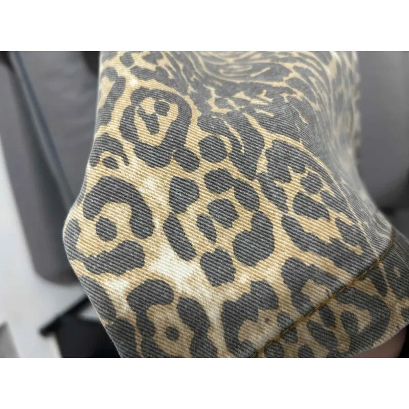 Jeans baggy vita alta leopardato donna – pantaloni oversize Y2K da strada con tasche casual 2025