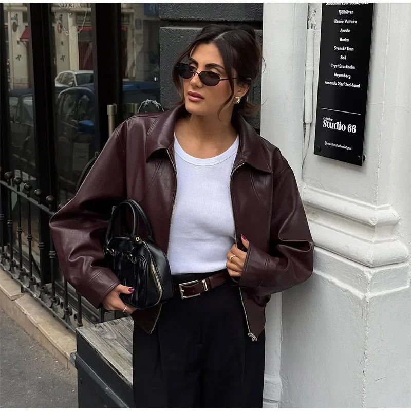 Giacca Donna Effetto Pelle Vintage con Zip - immagine 24