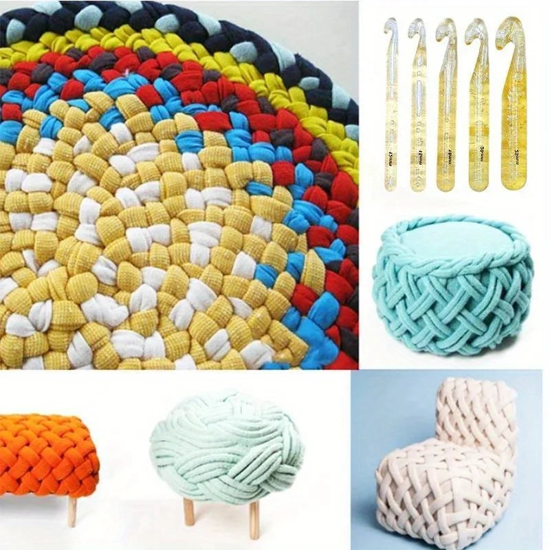 Set 5 uncinetti crystal trasparenti 12-25 mm – grandi crochet per filati spessi e creazioni chunky