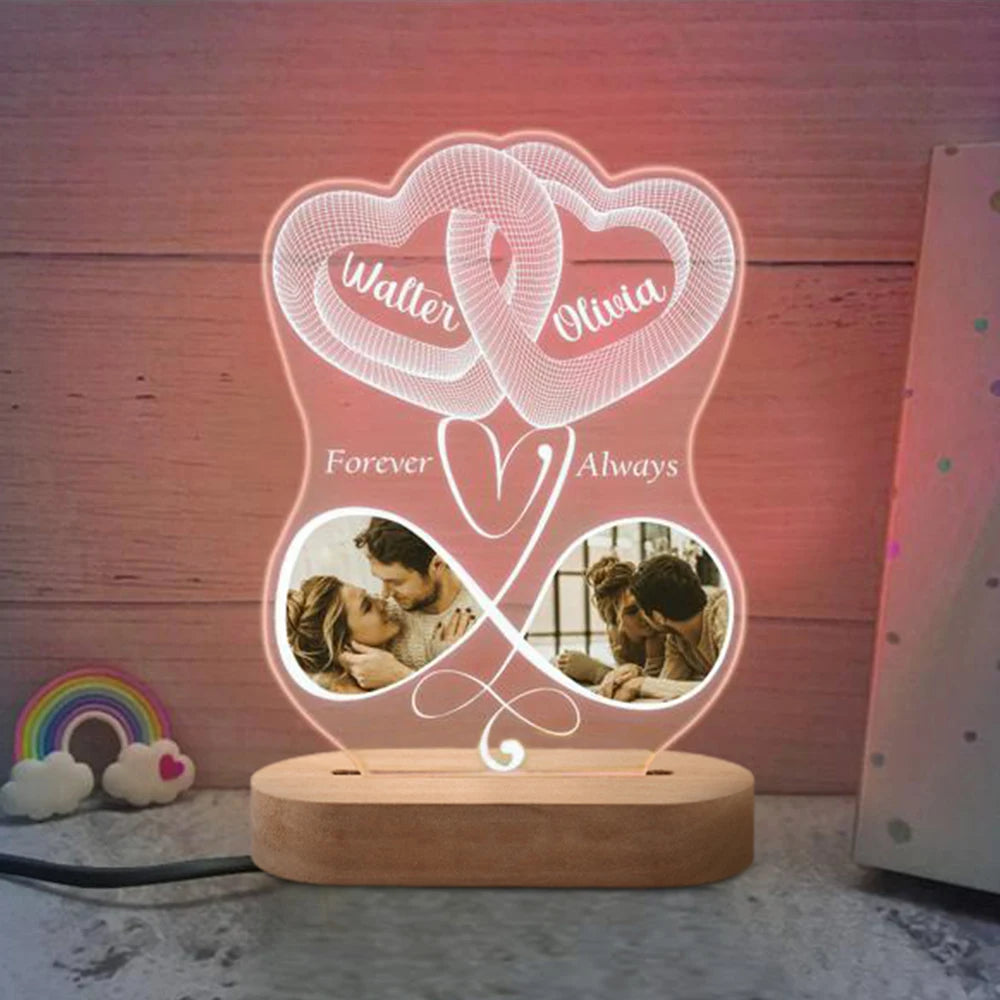 Lampada LED 3D Personalizzata con Foto, Nome e Data – Regalo Romantico per Coppie