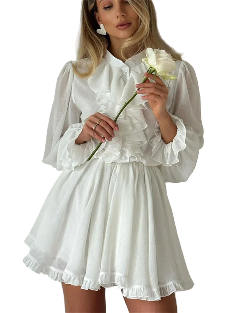 Abito bianco elegante mini con volant e leggero – 2025