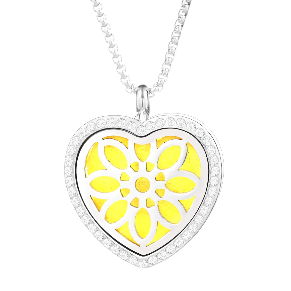 Collana Diffusore a Cuore con Strass in Acciaio Inox – Ciondolo Aromaterapia per Profumi e Oli Essenziali