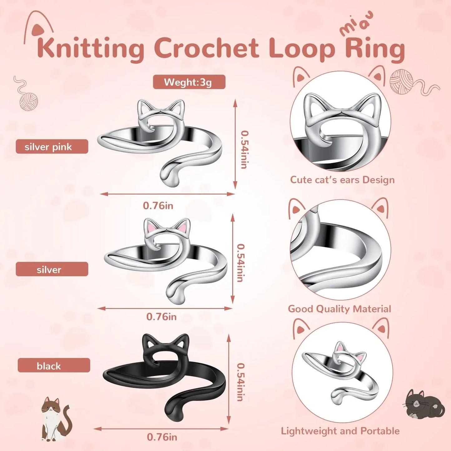 Set 2 ring guida filo regolabili per uncinetto/maglia – anello regolabile finger yarn guide / thimble per tensione costante