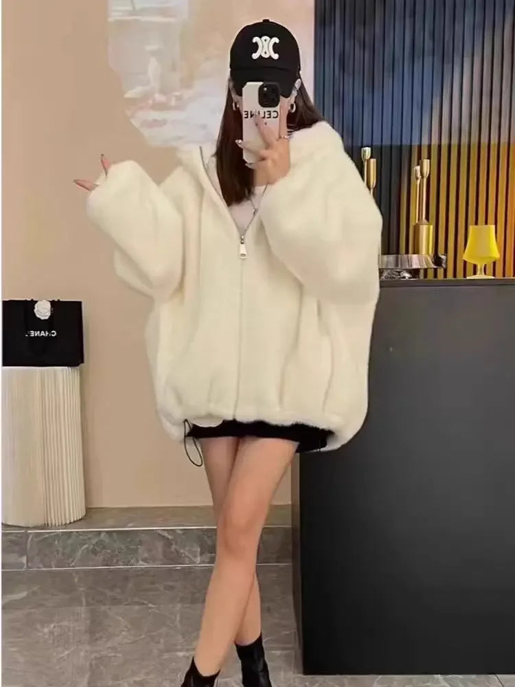 Felpa con cappuccio foderata in pile donna – Giacca casual oversize per l'autunno e l'inverno