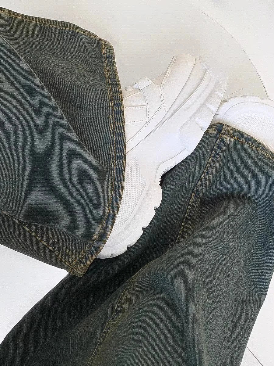 Tuta donna denim verde wash anni ’90 – wide-leg oversize stile Y2K, salopette casual elegante