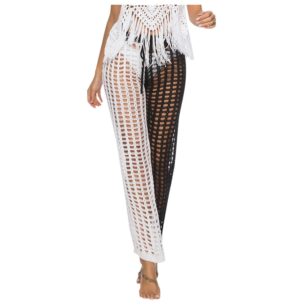 Pantaloni copricostume mesh trasparente con frange – Estate 2025