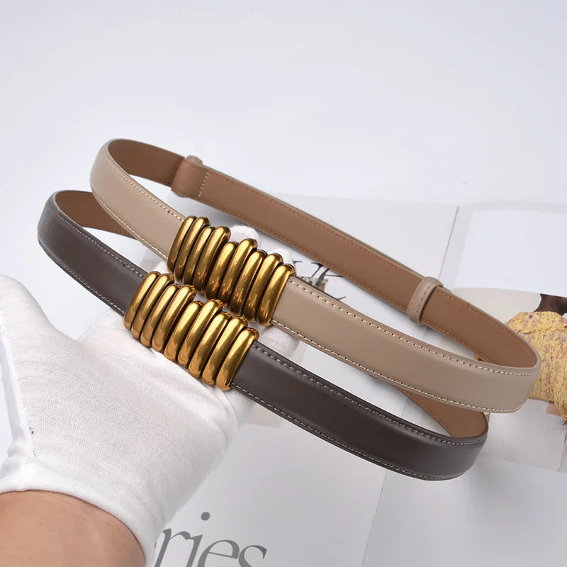 Cintura donna ecopelle vera 2025 – skinny knot belt in cowhide con fibbia gold, cintura regalo moda