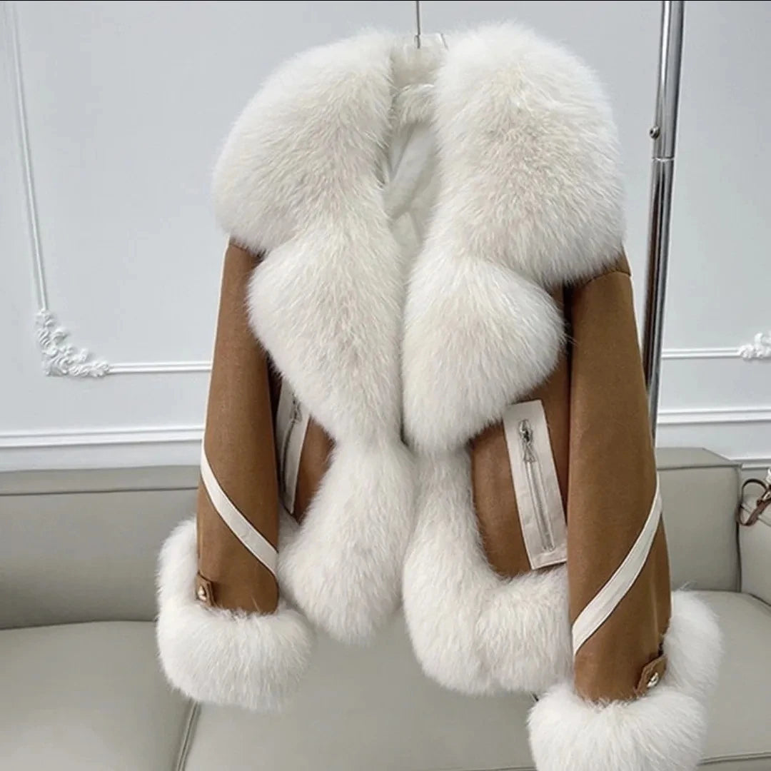 Cappotto corto in pelliccia sintetica volpe – giacca imbottita effetto fox fur, caldo e alla moda