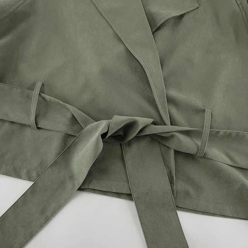 Trench coat corto con lacci per donna – Giacca a maniche lunghe, colletto a revers, abbottonatura singola, stile casual elegante per la primavera/autunno 2025