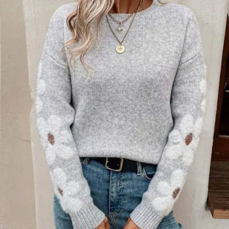 Pullover jacquard a fiori donna 2025 – Maglione elegante floreale knit per autunno/inverno, stile temperamento casual