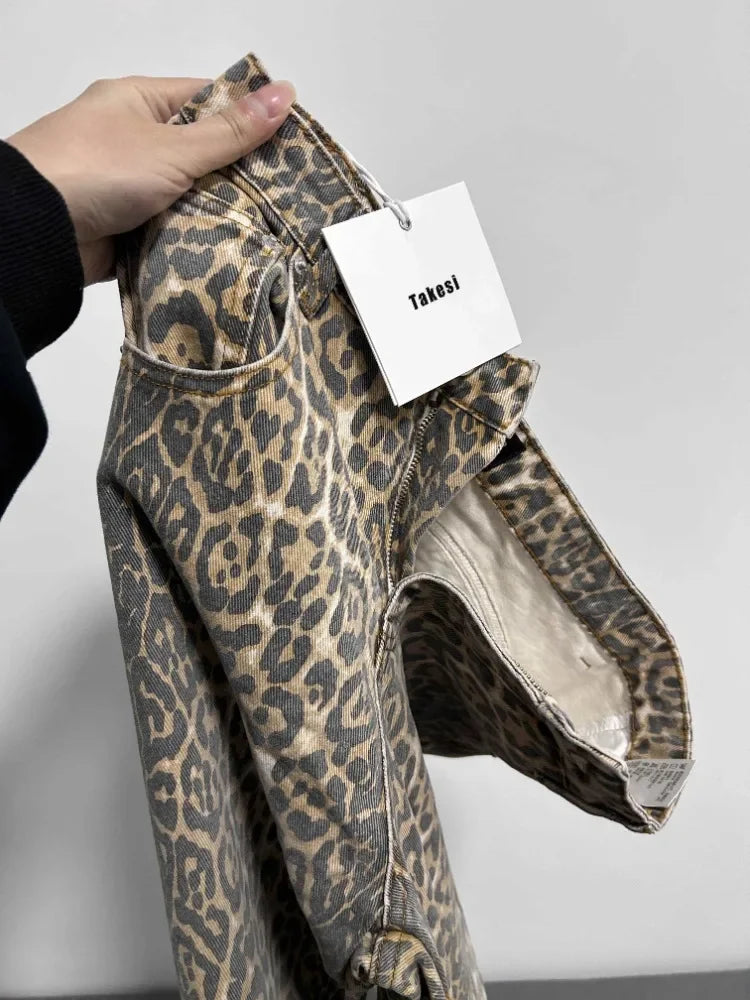 Jeans baggy vita alta leopardato donna – pantaloni oversize Y2K da strada con tasche casual 2025