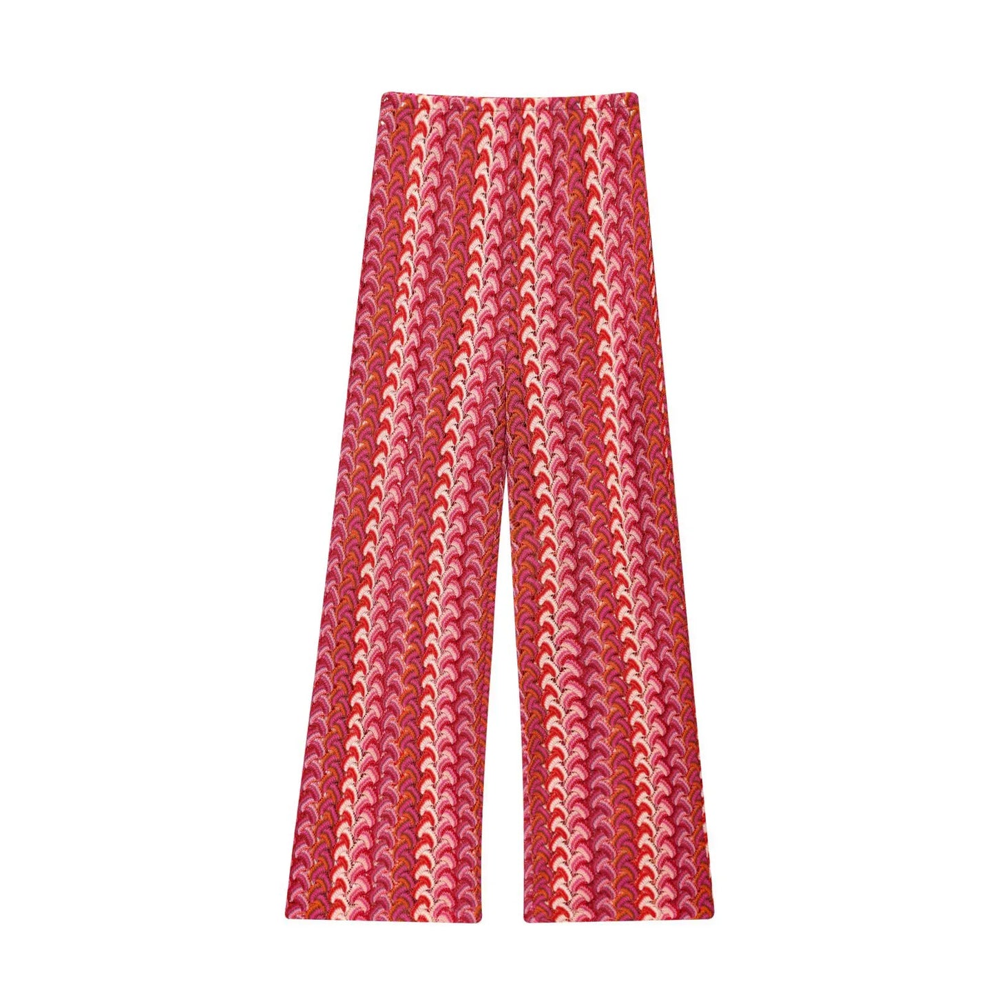 Coordinato donna in maglia crochet – top corto girocollo e pantaloni dritti vita alta