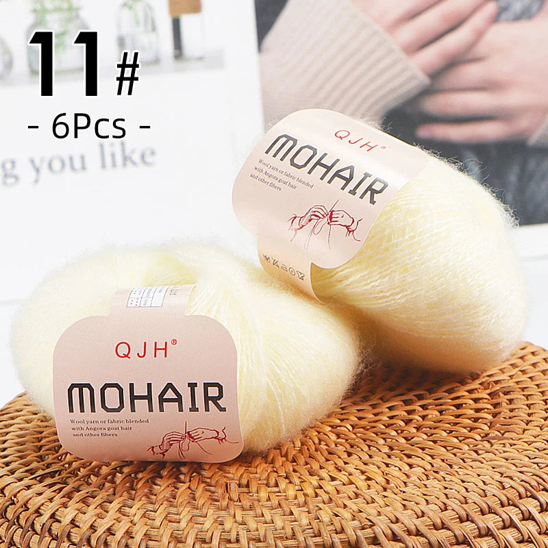 Set 6 gomitoli filato mohair morbido – lana angora effetto fluffy per maglioni, sciarpe, shawl fai-da-te
