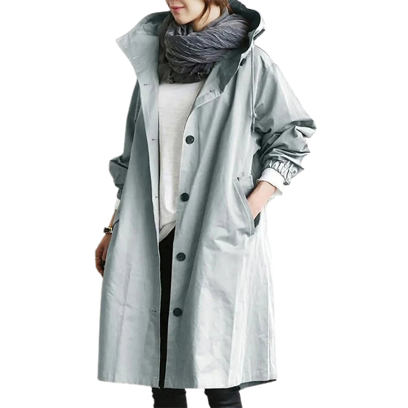 Giacca windbreaker donna con cappuccio, tasche e chiusura a bottoni – antivento, impermeabile, quick-dry, perfetta per escursioni e outdoor