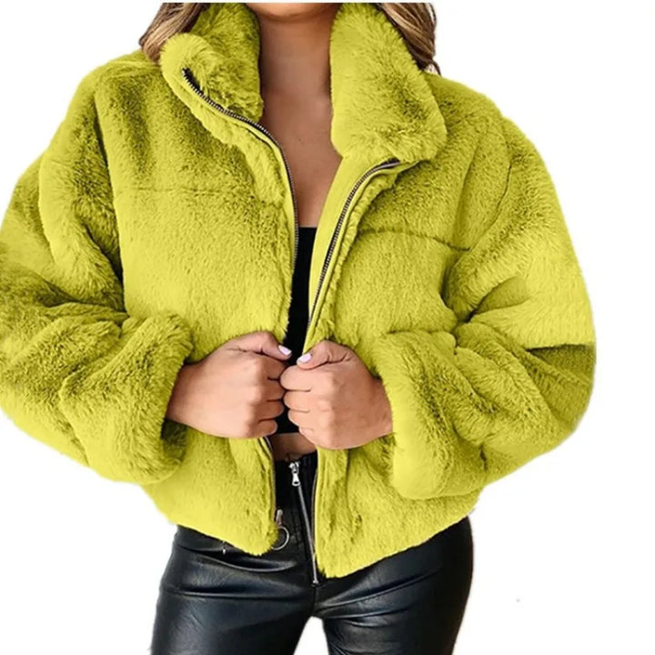 Cappotto corto donna in peluche oversize 2025 – cardigan faux fur con zip, caldo inverno cosy & fashion