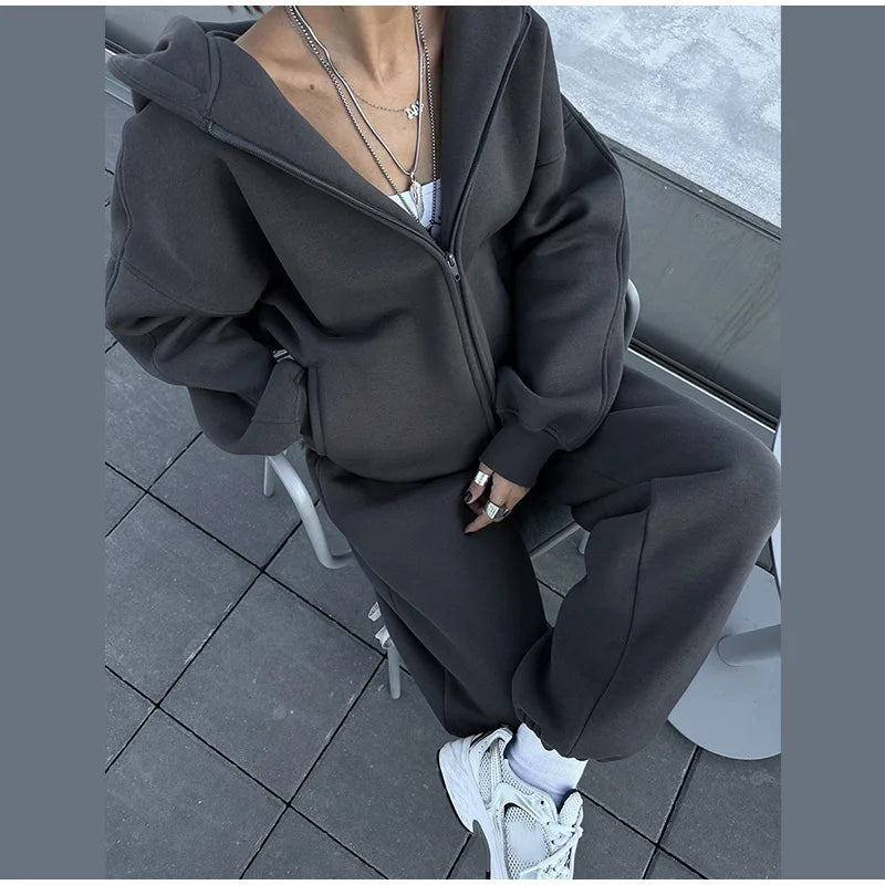 Set donna 2025 – tuta sportiva casual con felpa con cappuccio + pantaloni elasticizzati, outfit fitness & athleisure