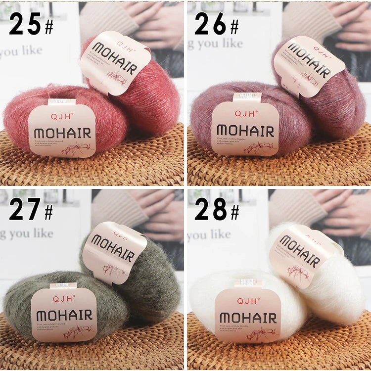 Set 6 gomitoli filato mohair morbido – lana angora effetto fluffy per maglioni, sciarpe, shawl fai-da-te
