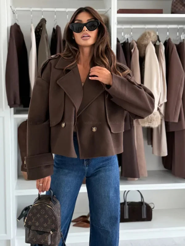 Mini coat in lana donna 2025 – Giacca corta con collo da tailleur, versatile ed elegante per l’autunno/inverno