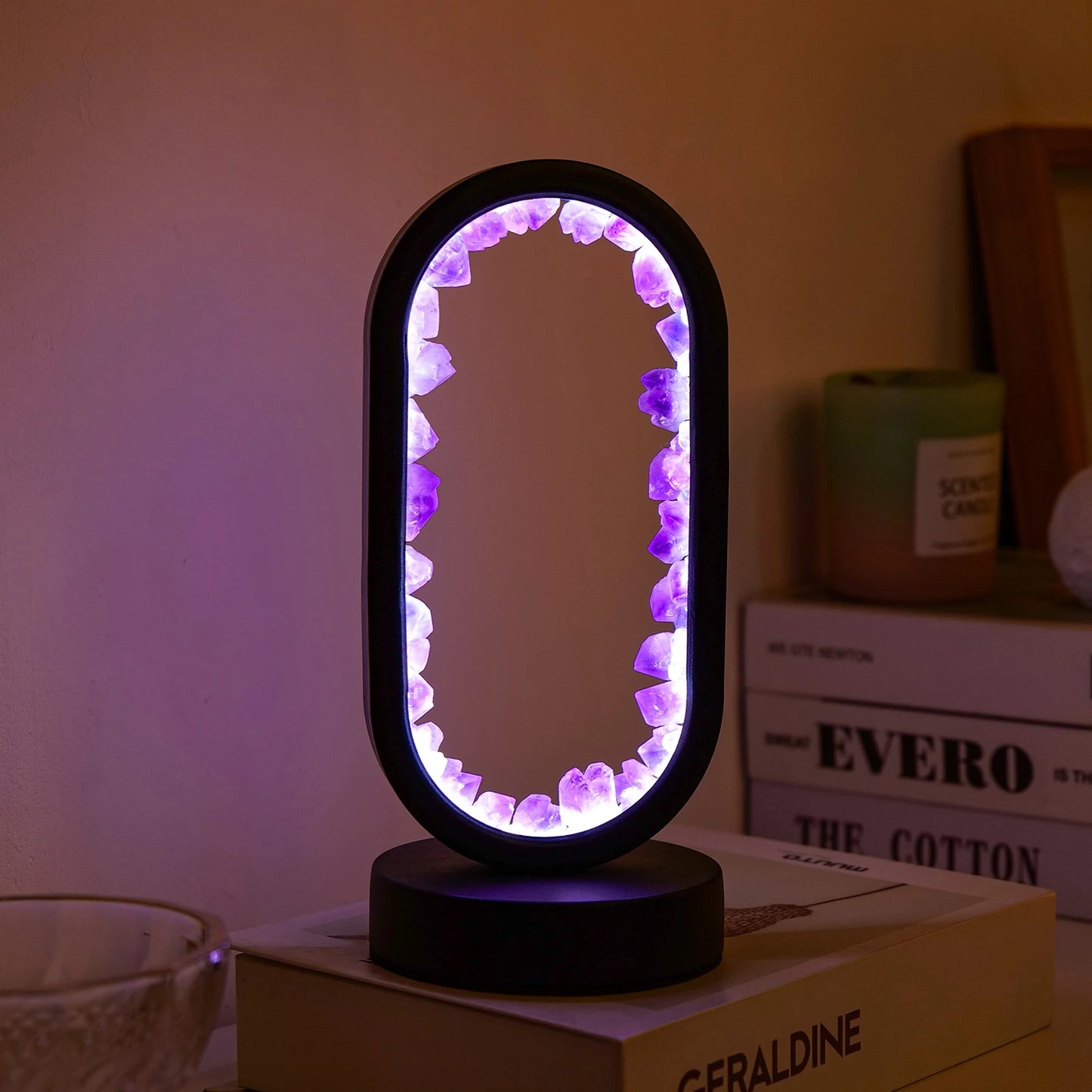1PC LED Bedside Lamp | Natural Quartz & Amethyst Raw Stone Crystal Lamp | Soothing Night Light for Bedroom & Desk, Christmas Dec