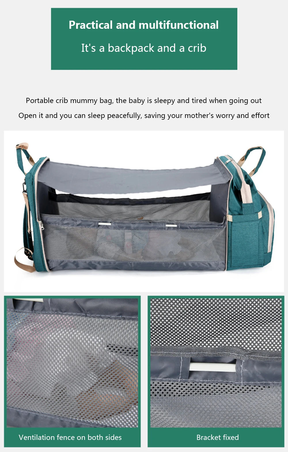 Zaino Fasciatoio Pieghevole 3 in 1 con Lettino Portatile – Borsa Mamma da Viaggio Leggera e Capiente
