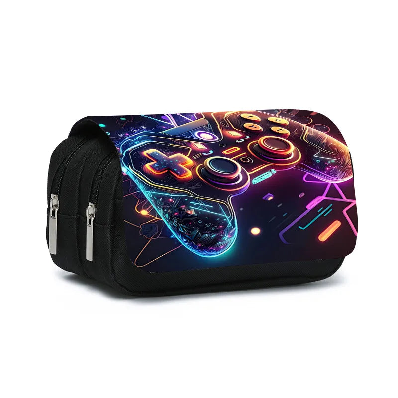Game Controller Double Layered Flip Pen Case for Boy and Girls Best Gifts 2D Cartoon School Supplies Pencil Case for Children