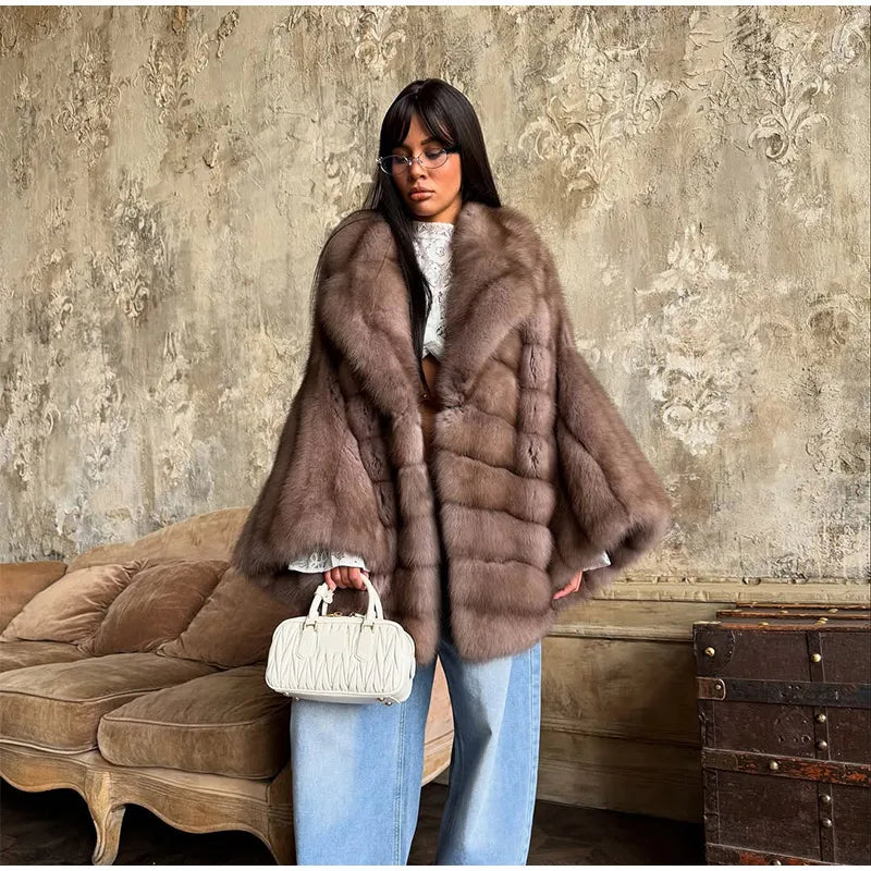 Cappotto lungo in pelliccia sintetica con colletto a revers – giacca maxi donna calda e lussuosa per l'inverno 2025
