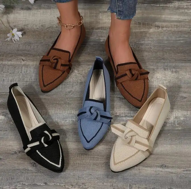 Ballerine Donna – Scarpe Slip-On Traspiranti in Maglia a Punta con Nodo Decorativo