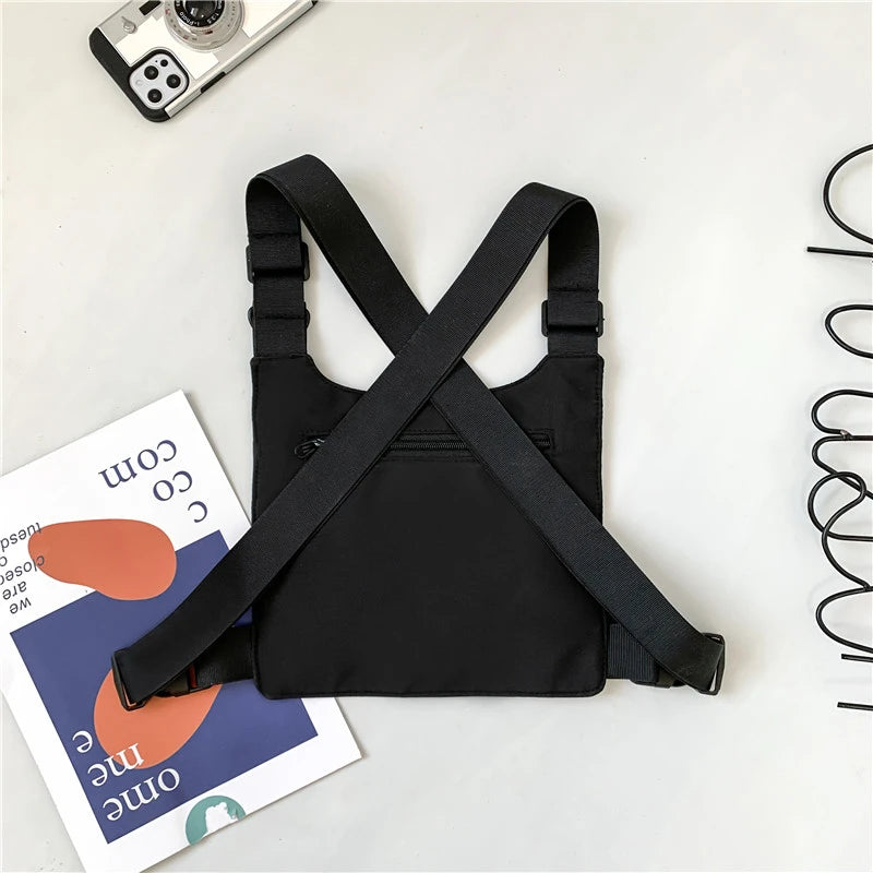 Borsa a petto unisex a 3 strati – pettorina nylon streetwear hip-hop versatile