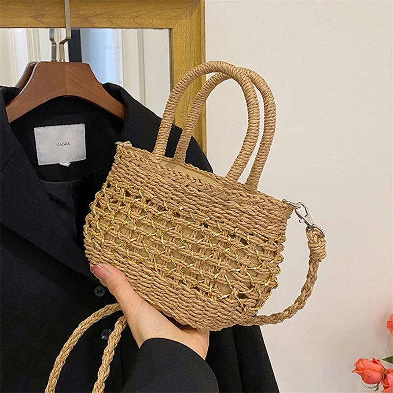 Borsa Piccola a Tracolla Donna in Paglia Intrecciata - Leggera e Trendy