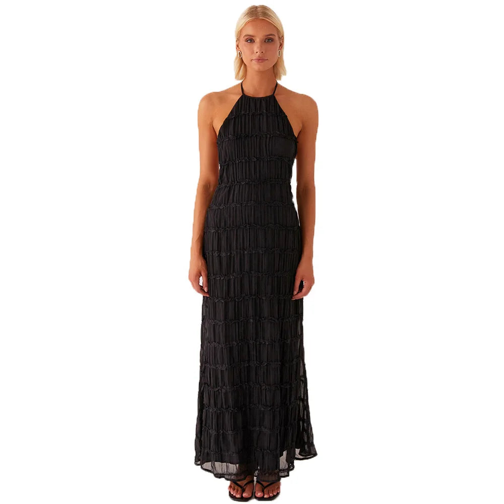 Abito Lungo Donna con Schiena Scoperta e Pieghe – Vestito Elegante Lotus Leaf 2026