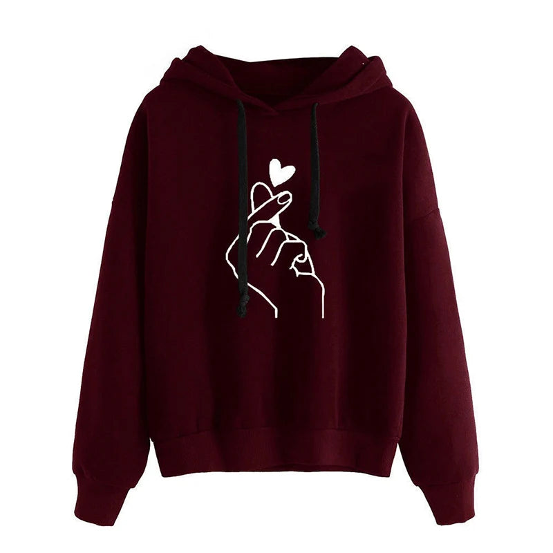 Felpa autunnale con cappuccio e cuore con dito – felpa oversize in pile con tasche e coulisse per look casual e trendy