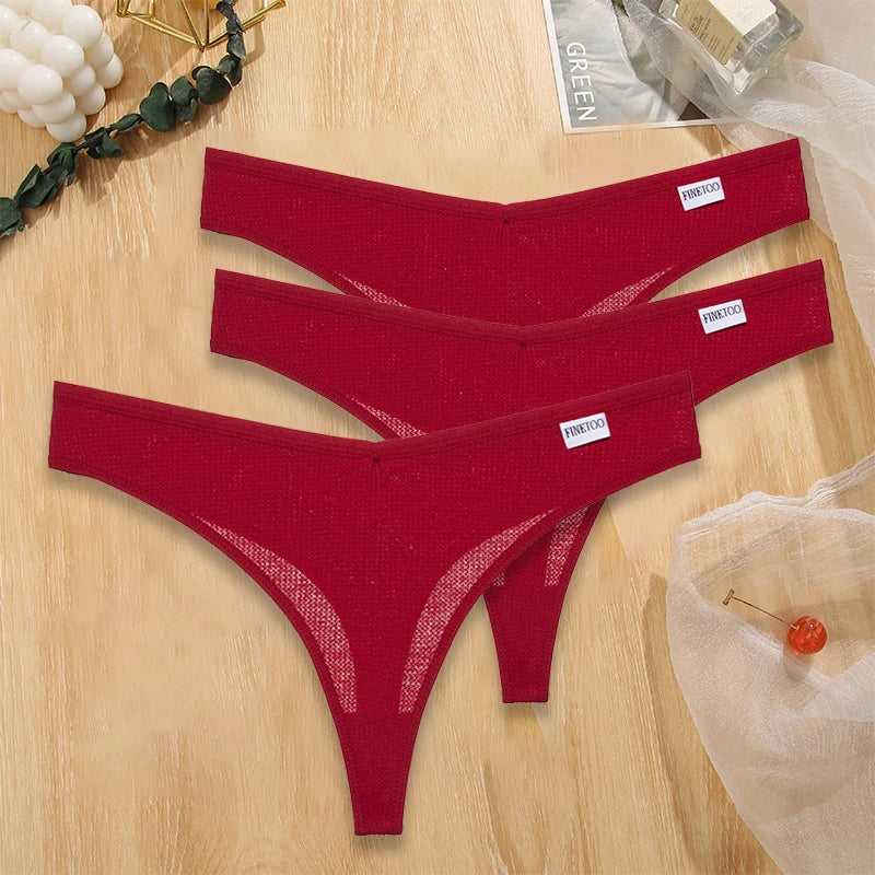 Set 3 pezzi perizomi donna G-string in cotone waffle a vita bassa – underwear sexy comfort quotidiano