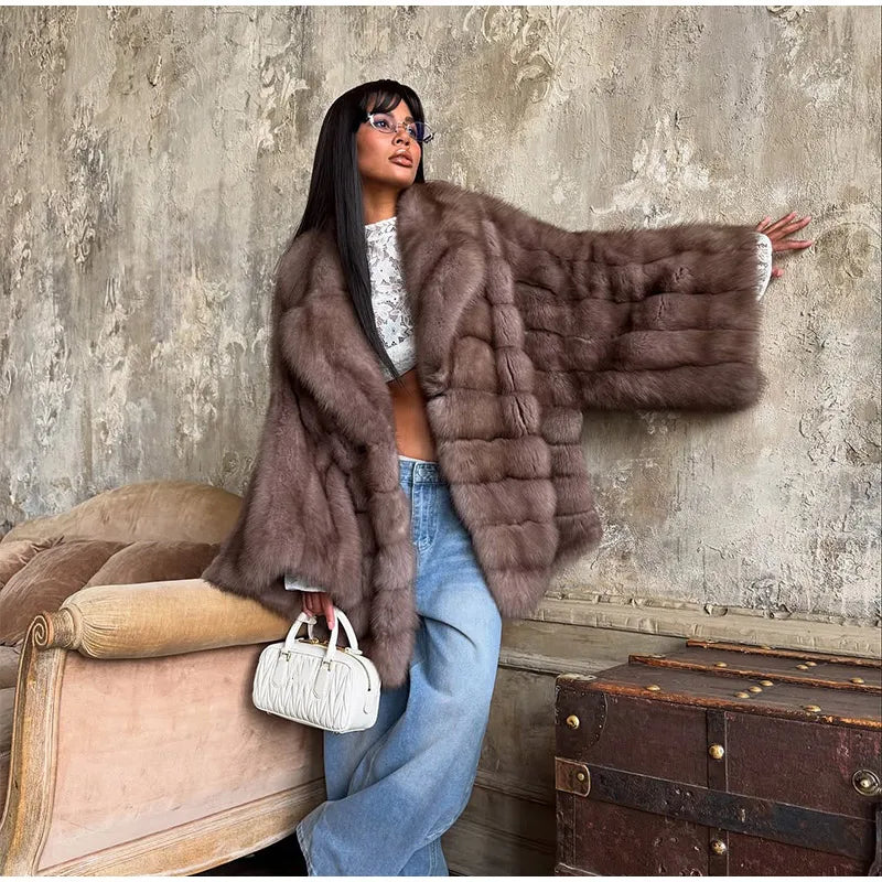 Cappotto lungo in pelliccia sintetica con colletto a revers – giacca maxi donna calda e lussuosa per l'inverno 2025