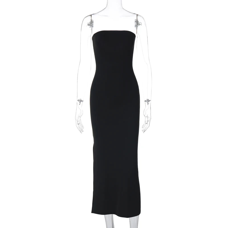 Abito Nero Elegante HugCitar – Maxi Dress Strapless Bodycon per Cerimonie, Party e Serate